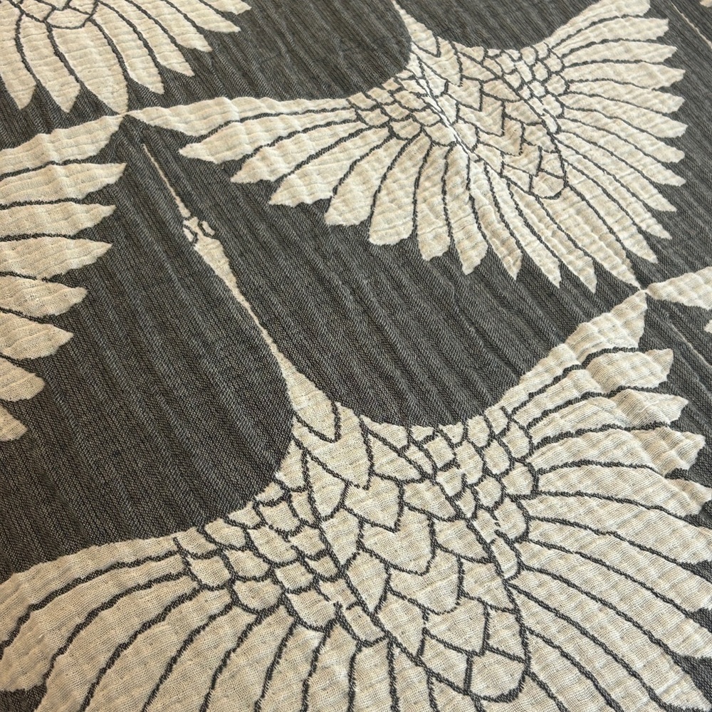 Modern Black + Gray Birds in Flight Cranes Throw Blanket Organic Cotton 2 Side - Picture 14 of 16